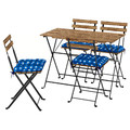 TÄRNÖ Table+4 chairs, outdoor, foldable black/light brown stained/foldable Klösan dark blue, 100x54 cm