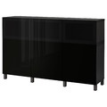 BESTÅ Storage combination with doors, black-brown, Selsviken/Glassvik high-gloss/black, smoked glass, 180x40x112 cm
