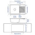 KILSVIKEN Inset sink, 1 bowl with drainboard, white quartz composite, 72x46 cm