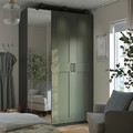 PAX/KAMMARTORP/GRIMO Wardrobe combination, dark grey/mirror glass grey-green, 150x60x236 cm
