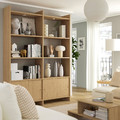 LÅDMAKARE Storage combination w sliding doors, with 6 shelves/oak effect, 159x35x212 cm