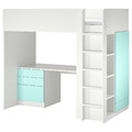 SMÅSTAD Loft bed, white pale turquoise/with desk with 2 shelves, 90x200 cm