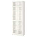 BILLY / OXBERG Bookcase w height extension ut/drs, white/glass, 80x42x237 cm