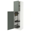 METOD High cabinet with cleaning interior, white/Nickebo matt grey-green, 60x60x220 cm
