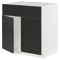 METOD Base cabinet f sink w 2 doors/front, white/Nickebo matt anthracite, 80x60 cm