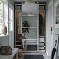 PAX / AULI Wardrobe with sliding doors, white stained oak effect/mirror glass, 150x44x236 cm