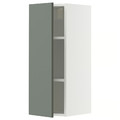 METOD Wall cabinet with shelves, white/Nickebo matt grey-green, 30x80 cm