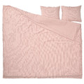SMÅNUNNEÖRT Duvet cover and 2 pillowcases, red-brown white/striped, 200x200/50x60 cm