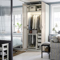 PAX / KAMMARTORP/FLISBERGET Wardrobe combination, white mirror glass/grey light beige, 100x60x236 cm