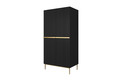 Wardrobe Nicole with Drawer Unit 100 cm, matt black, gold legs