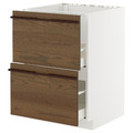 METOD/MAXIMERA Base cab f sink+2 fronts/2 drawers, white/Stensta dark brown ash veneer, 60x60 cm