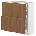 METOD/MAXIMERA Base cab with 2 fronts/3 drawers, white/Tistorp brown walnut effect, 80x37 cm