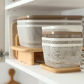 IKEA 365+ Food storage basket with lid, rectangular metal/white bamboo, 32x21x13 cm