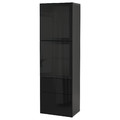BESTÅ Storage combination w glass doors, black-brown, Selsviken high-gloss/black smoked glass, 60x42x192 cm