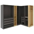 PAX Corner wardrobe, dark grey dark grey/oak effect, 231/196x201 cm