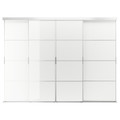 SKYTTA / FÄRVIK Sliding door combination, aluminium/white glass, 326x240 cm