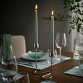 KLOKHET Unscented taper candle, light grey-green, 25 cm