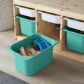 TROFAST Storage combination with boxes, light white stained pine white/turquoise, 93x44x52 cm