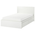 MALM Bed frame, high, with 2 storage boxes, white, Luröy, 120x200 cm