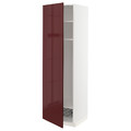 METOD High cabinet w shelves/wire basket, white Kallarp/high-gloss dark red-brown, 60x60x200 cm