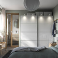 PAX / HOKKSUND Wardrobe combination, white/high-gloss light grey, 200x66x201 cm