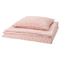 SMÅNUNNEÖRT Duvet cover and pillowcase, red-brown white/striped, 150x200/50x60 cm