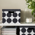 TJENA Storage box with lid, white black/dotted, 25x35x20 cm