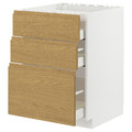 METOD / MAXIMERA Base cab f hob/3 fronts/3 drawers, white/Voxtorp oak effect, 60x60 cm