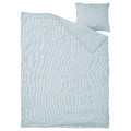 SMÅNUNNEÖRT Duvet cover and pillowcase, dark grey-blue white/striped, 150x200/50x60 cm