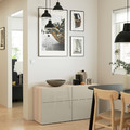 BESTÅ Storage combination with doors/drawers, white stained oak effect/Selsviken high-gloss beige, 120x42x65 cm
