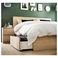 MALM Bed frame, high, w 2 storage boxes, white stained oak veneer, Leirsund, 180x200 cm