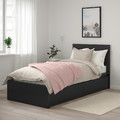 MALM Bed frame, high, w 2 storage boxes, black-brown, Leirsund, 90x200 cm