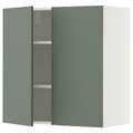 METOD Wall cabinet with shelves/2 doors, white/Nickebo matt grey-green, 80x80 cm