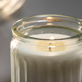 HÖKGÖK Scented candle in glass, Vanilla pale beige, 12 hr