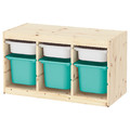 TROFAST Storage combination with boxes, light white stained pine white/turquoise, 93x44x52 cm