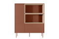 High Cabinet with 2 Doors & Drawer Desin 120, ceramic red/nagano oak