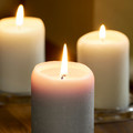 LOTSFÅGEL Scented pillar candle, Vanilla beige, 30 hr, 3-pack