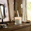 TOFSTÄRNA Scented candle in glass, 2 wicks, Fresh linen clear glass, 50 hr