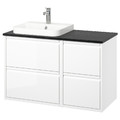 ÄNGSJÖN / BACKSJÖN Wash-stand/wash-basin/tap, high-gloss white/black marble effect, 102x49x71 cm