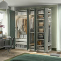 PAX / GRIMO Wardrobe combination, white grey-green/white, 220x60x236 cm
