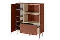 High Cabinet with 2 Doors & Drawer Desin 120, ceramic red/nagano oak