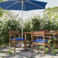 ASKHOLMEN Table+4 chairs w armrests, outdoor, dark brown/Klösan dark blue, 143x75 cm