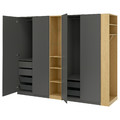 PAX / FORSAND Wardrobe combination, dark grey dark grey/oak effect, 255x60x201 cm