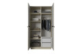 Two-Door Wardrobe Nicole with Drawers Inside 100 cm, cashmere/black handles