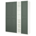 PAX / GRIMO Wardrobe combination, white grey-green/white, 185x60x236 cm