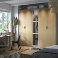 PAX / TONSTAD Wardrobe combination, grey-beige/oak veneer glass, 250x60x236 cm