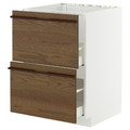 METOD/MAXIMERA Base cab f sink+2 fronts/2 drawers, white/Stensta dark brown ash veneer, 60x60 cm