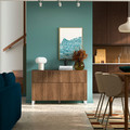 BESTÅ Storage combination w doors/drawers, white/Lappviken/Stubbarp walnut effect, 120x42x75 cm
