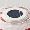 SOLVINDEN LED solar-powered pendant lamp, outdoor globe/red stripe, 30 cm