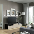 BESTÅ TV bench with drawers and door, black-brown/Lappviken light grey/beige, 180x42x39 cm